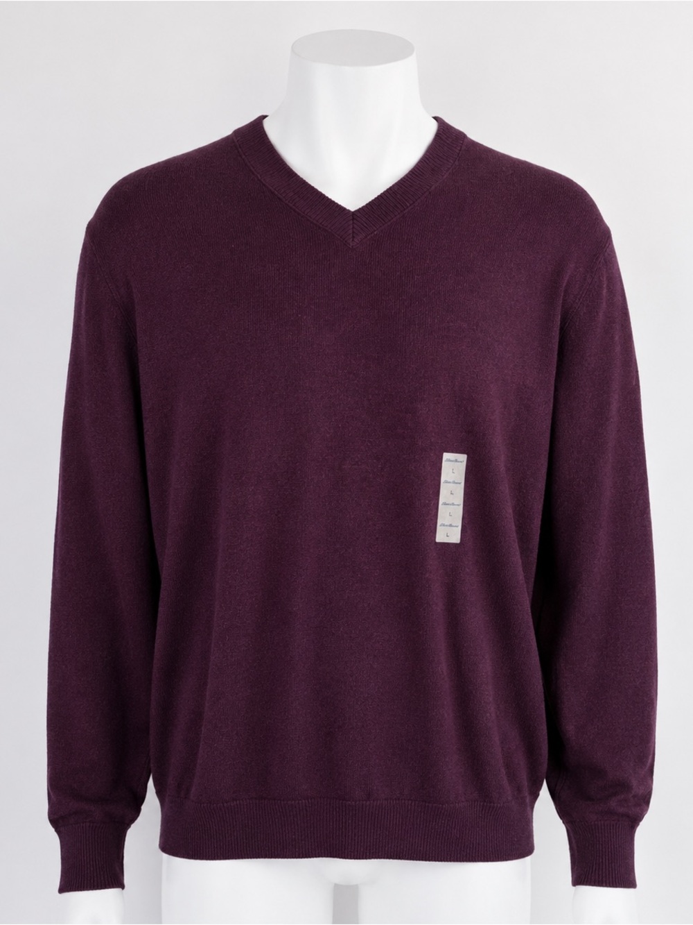 NWT Eddie Bauer Men's V-Neck Sweater. Size Large. Burgundy Plum Long Sleeve. New